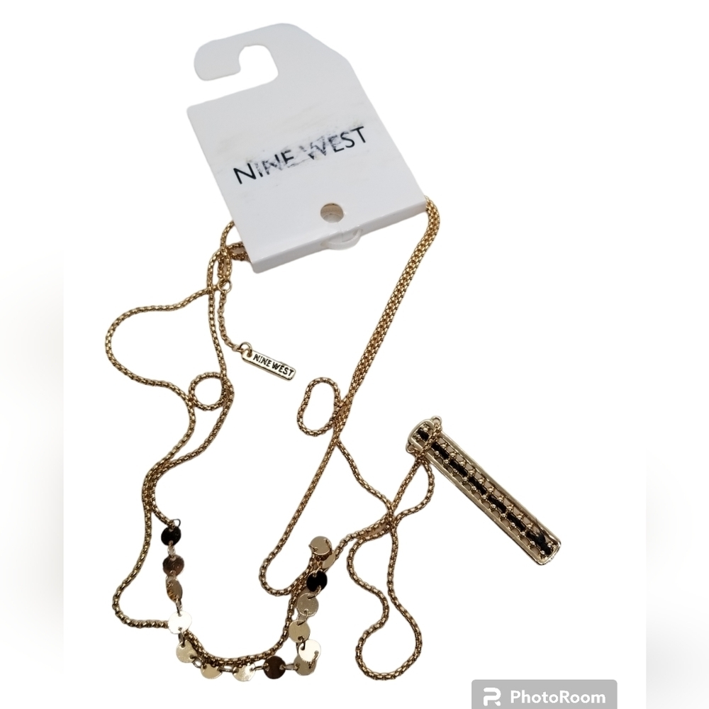 NINE WEST NWT LAYERED GOLDTONED TASSEL & BAR PENDANT NECKLACE